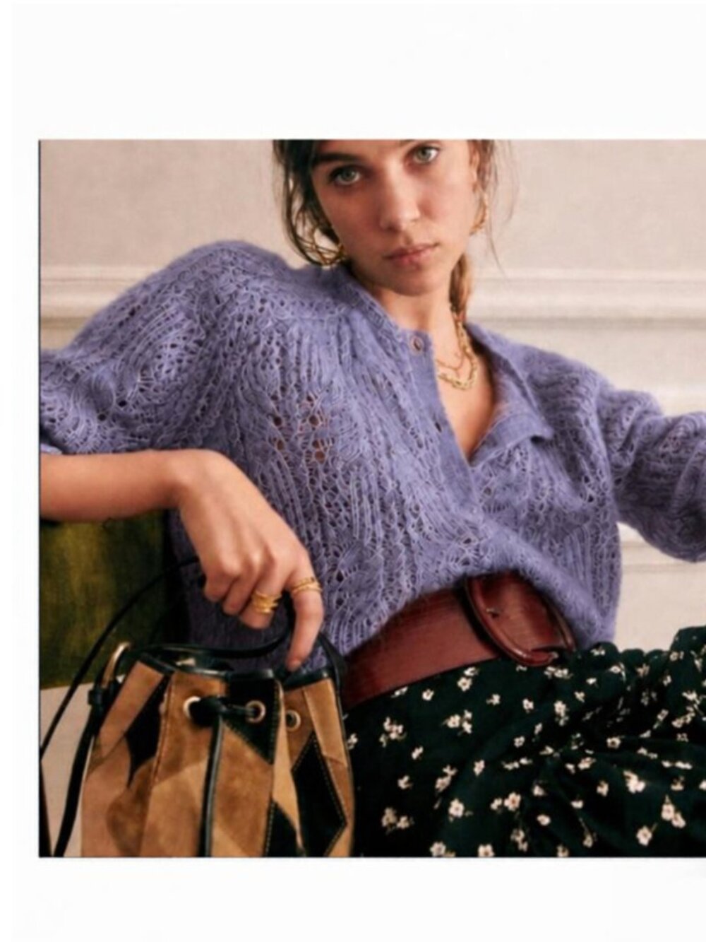 New Sézane Style Mauve Openwork Knit Cardigan L-XL